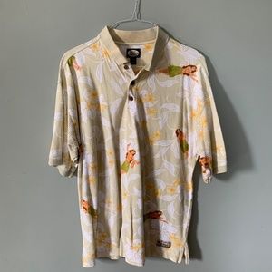 Tommy Bahama Green Large Mens Cotton Polo Hawaiian Hula Woman Print